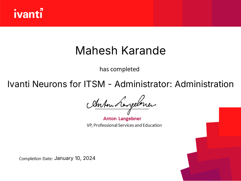 Ivanti Neurons for ITSM Administrator Administration Certificate